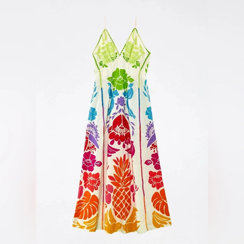 FARM Rio Multicolor Floral Maxi Dress - Lime, Blue, Pink, Orange - Picture 5 of 6